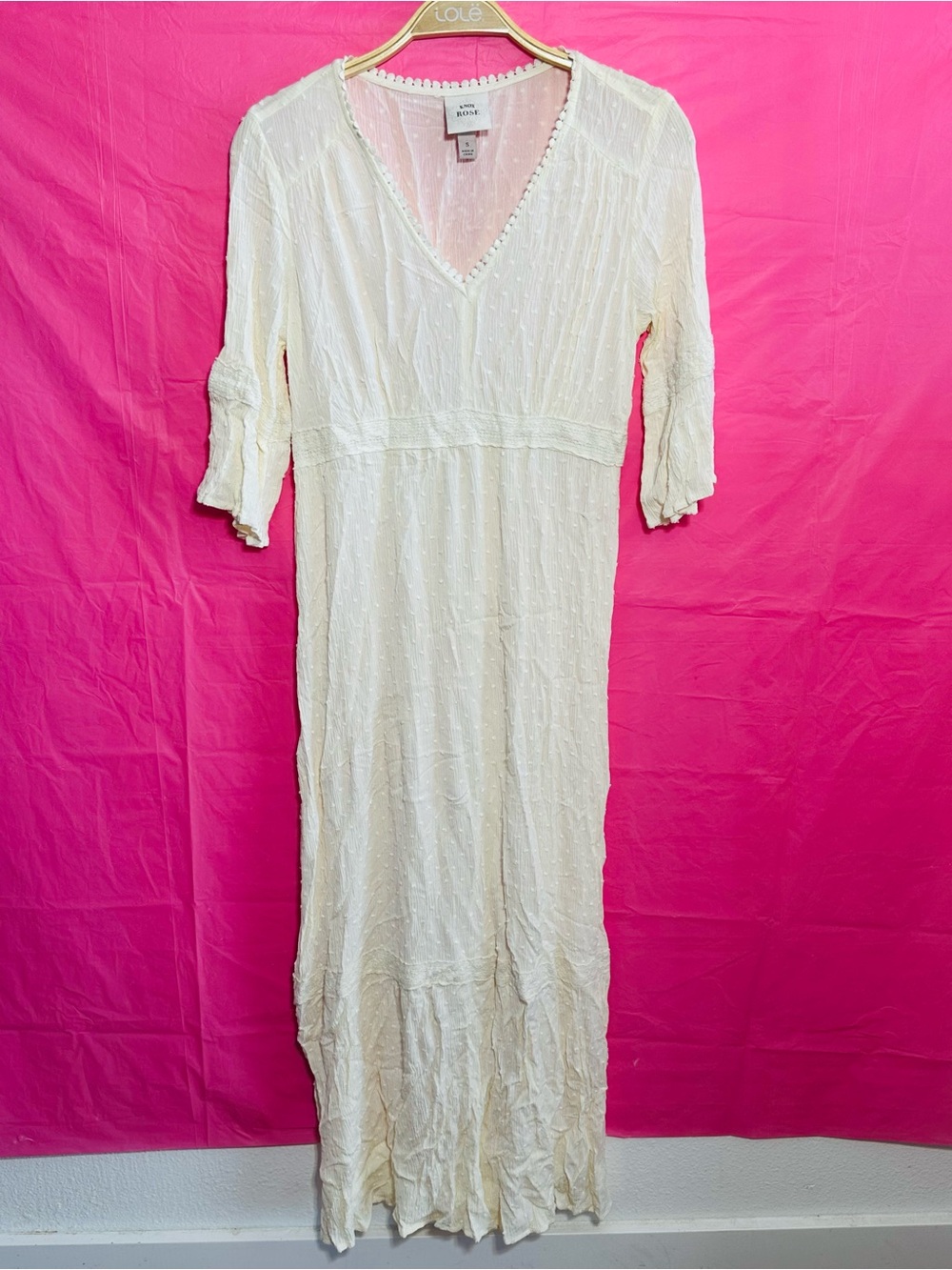 Knox Rose Cream Boho Maxi Dress with V-Neck and Ruffle Sleeves - Picture 13 of 15
